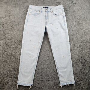 Gap Jeans Womens Size 2/26 Blue Mid Rise Tapered Leg Slim Fit Frayed Hem Stretch